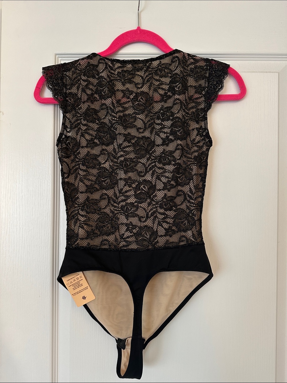 Popilush Body Shaping Black Lace V-Neck Bodysuit metallic gold nude upper size S - Picture 7 of 8